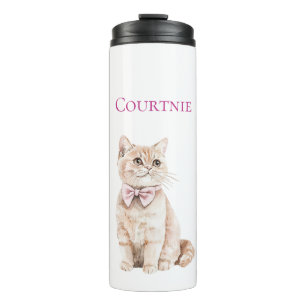 Cream Cat Pink Bow Thermosbeker