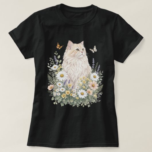 Cream Cat Wildflower Botanical Art T-shirt (Design voorkant)