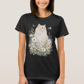 Cream Cat Wildflower Botanical Art T-shirt (Voorkant)