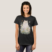Cream Cat Wildflower Botanical Art T-shirt (Voorkant volledig)