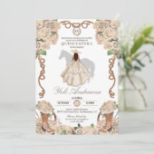 Cream Champagne Roos Charro Vestidos Quinceanera Kaart (Staand voorkant)