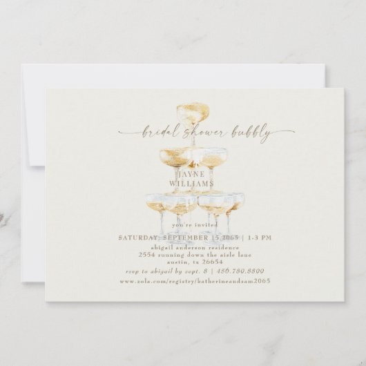 Cream Champagne Tower Bubbly Vrijgezellenfeest Kaart (Voorkant)