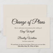 Cream Change of Plans Postponed Wedding Card Kaart (Voorkant / Achterkant)