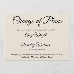 Cream Change of Plans Postponed Wedding Card Kaart