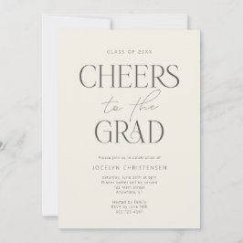 Cream Charcoal Gray Modern Cheers Grad Party Kaart