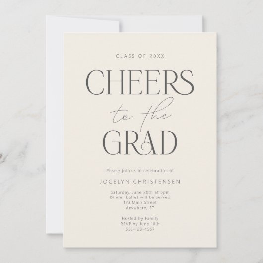 Cream Charcoal Gray Modern Cheers Grad Party Kaart (Voorkant)
