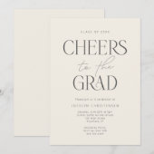 Cream Charcoal Gray Modern Cheers Grad Party Kaart (Voorkant / Achterkant)
