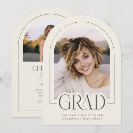 Cream Charcoal Modern Grad Photo Announcement Kaart