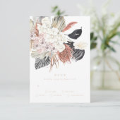 Cream Charcoal Pampas Grass Floral Oerwoud Wedding RSVP Kaartje (Staand voorkant)