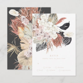 Cream Charcoal Pampas Grass Floral Oerwoud Wedding RSVP Kaartje
