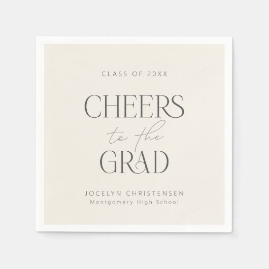 Cream Charcoal Personalized Cheers Grad Party Servet (Voorkant)