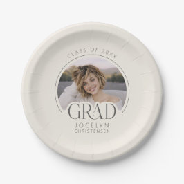 Cream Charcoal Personalized Photo Grad Party Papieren Bordje