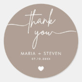 Cream Chic minimalistische typografie Bedankt brui Ronde Sticker (Voorkant)