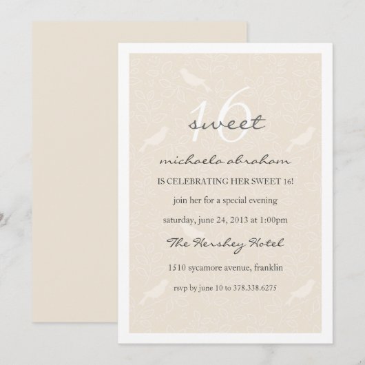 Cream Chic Sweet 16 feestuitnodiging Kaart (Voorkant / Achterkant)