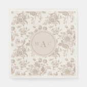 Cream Chinoiserie Monogram Trouwcocktail Servet (Voorkant)