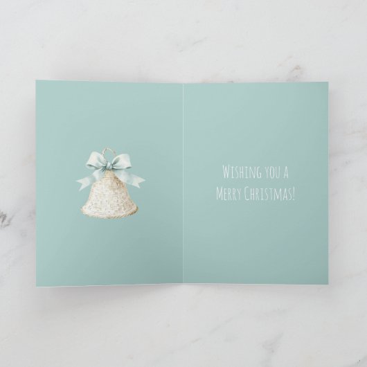 Cream Christmas Bell Pretty Blue Bow Kaart (Binnen)