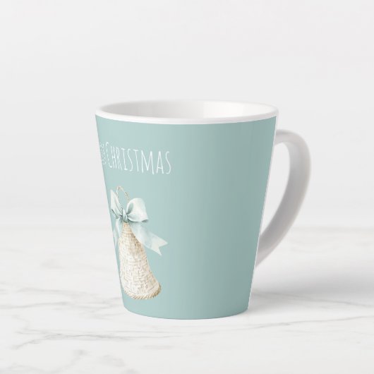 Cream Christmas Bell Pretty Blue Bow Latte Mok (Rechterhoek)