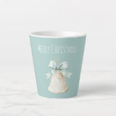 Cream Christmas Bell Pretty Blue Bow Latte Mok (Voorkant)