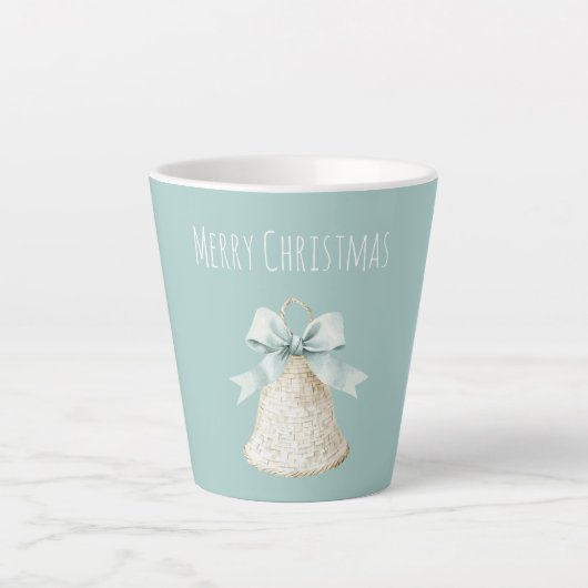 Cream Christmas Bell Pretty Blue Bow Latte Mok (Voorkant)