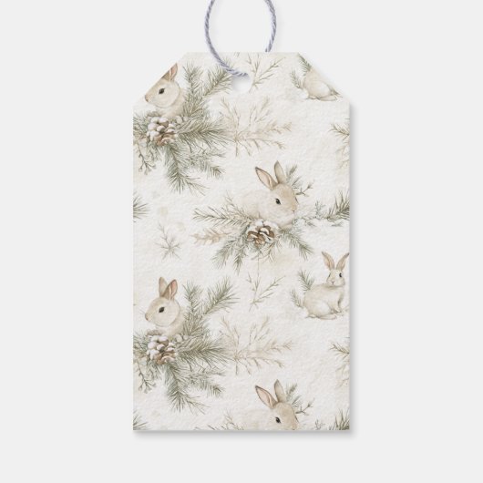 Cream Christmas Bunny Rabbits Cadeaulabel (Achterkant)