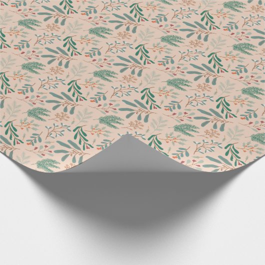 Cream Christmas Foliage Pattern Cadeaupapier (Hoek)