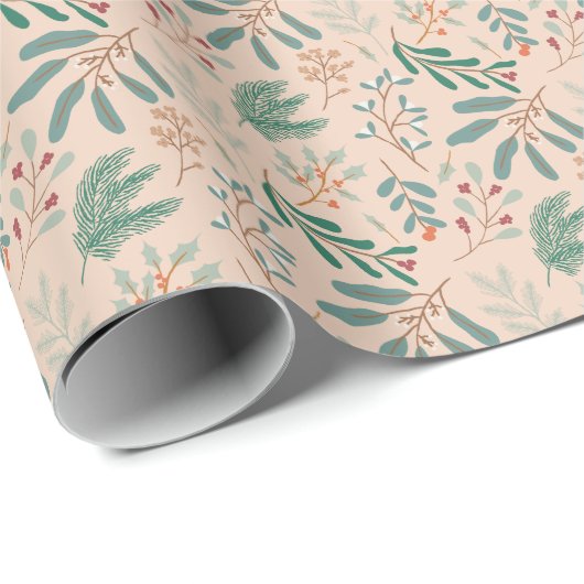 Cream Christmas Foliage Pattern Cadeaupapier (Rol Hoek)