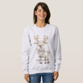 Cream Christmas Reindeer Plaid Bow Trui (Voorkant volledig)