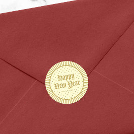 Cream Classic Decorative Geometric Happy Nieuwjaar Ronde Sticker