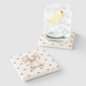 Cream Cocoa Bow Blush Pink Glitter Hearts Stenen Onderzetter (Zijkant)