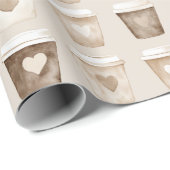 Cream Coffee Heart Cups Cadeaupapier (Rol Hoek)