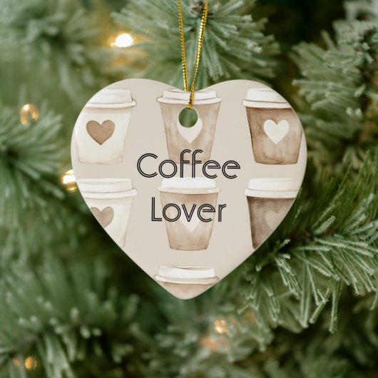Cream Coffee Heart Cups Christmas Keramisch Ornament (Boom)