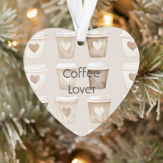 Cream Coffee Heart Cups Christmas Ornament (Boom)
