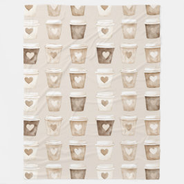 Cream Coffee Heart Cups Fleece Deken