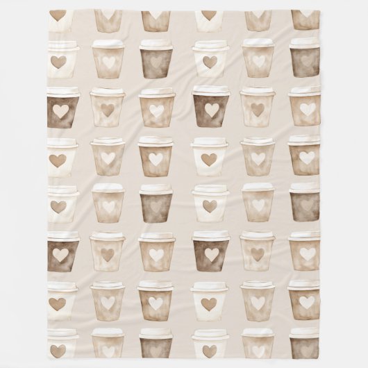 Cream Coffee Heart Cups Fleece Deken (Voorkant)