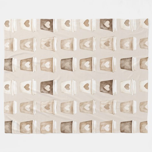 Cream Coffee Heart Cups Fleece Deken (Voorkant (Horizontaal))