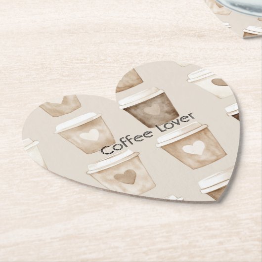 Cream Coffee Heart Cups Kartonnen Onderzetters (Gekanteld)