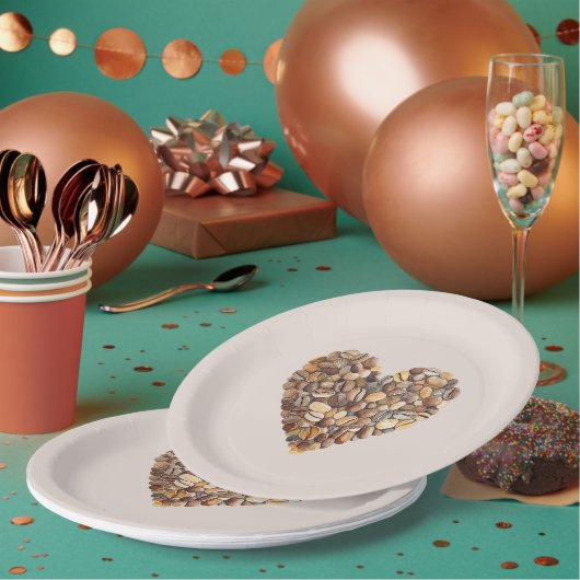 Cream Coffee Heart Cups Papieren Bordje (Multi)