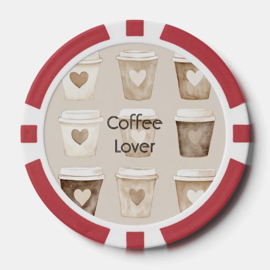 Cream Coffee Heart Cups Poker Chips (Voorkant)