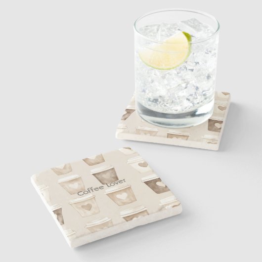 Cream Coffee Heart Cups Stenen Onderzetter (Zijkant)