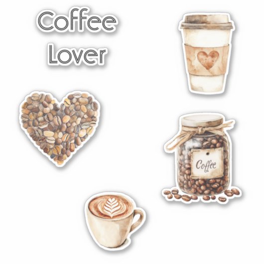 Cream Coffee Heart Cups Sticker (Voorkant)