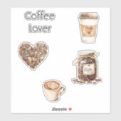 Cream Coffee Heart Cups Sticker (Vel)