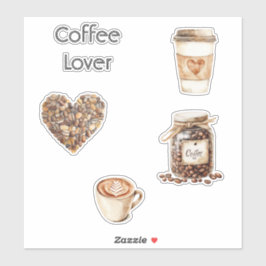 Cream Coffee Heart Cups Sticker