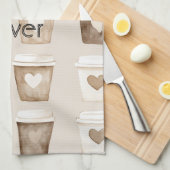 Cream Coffee Heart Cups Theedoek (Quarter Fold)