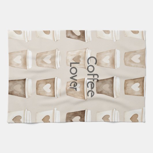 Cream Coffee Heart Cups Theedoek (Horizontaal)