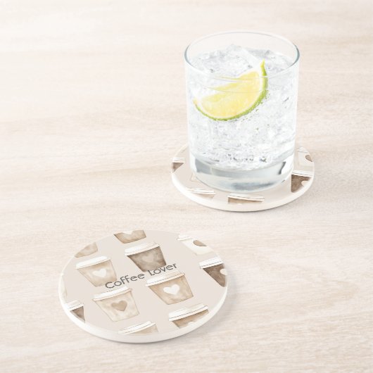 Cream Coffee Heart Cups Zandsteen Onderzetter (Zijkant)