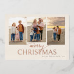 Cream Collage Foto Merry Christmas Roos Gold Folie Feestdagenkaart<br><div class="desc">Roos Gold Foil Cream Merry Christmas Collage fotokaart. Jaar in de review. 4 foto's.</div>