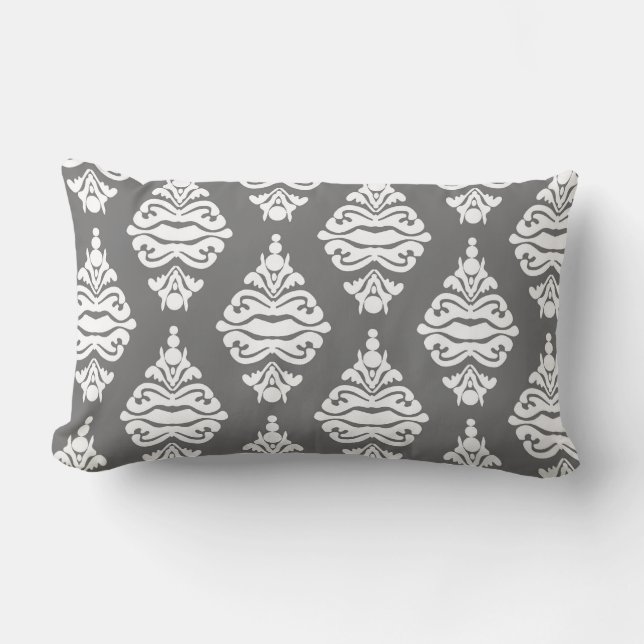 Cream Color en Grey Damask Sofa Cushion Kussen (Voorkant)