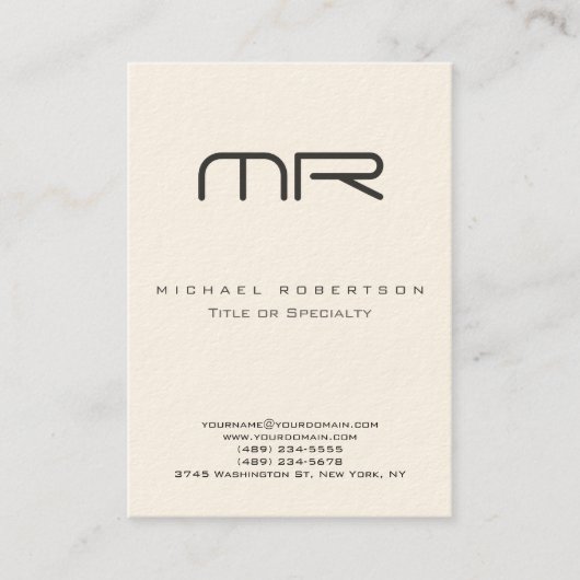 Cream Color Minimalistical Monogram Visitekaartje (Voorkant)