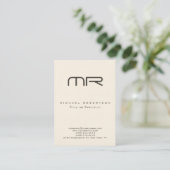 Cream Color Minimalistical Monogram Visitekaartje (Staand voorkant)