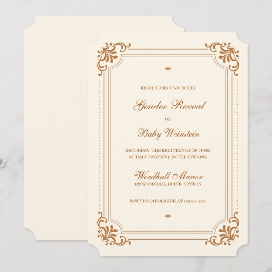  Cream Copper Lijst Elegant Geslacht onthullen Kaart (Voorkant / Achterkant)